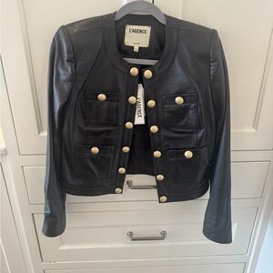 L'AGENCE Jayde Leather Jacket with Gold Buttons